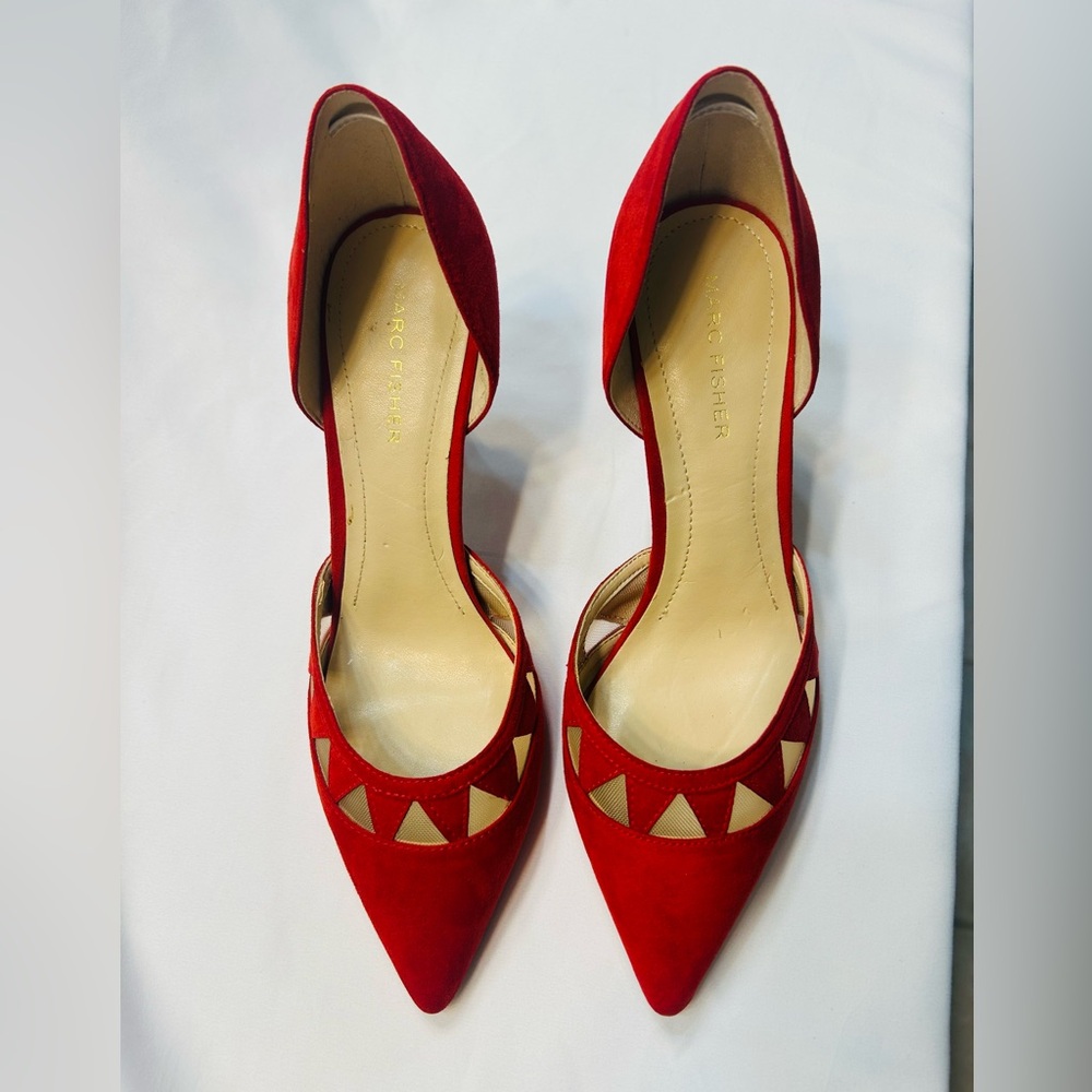 Marc Fisher Red Suede Pointed Toe Cutout Heels